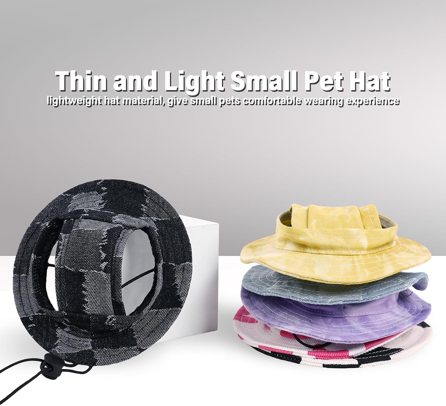 DENTRUN Cat Bucket Hat with Ear Hole, Cotton Birthday Bonnet for Small Pets