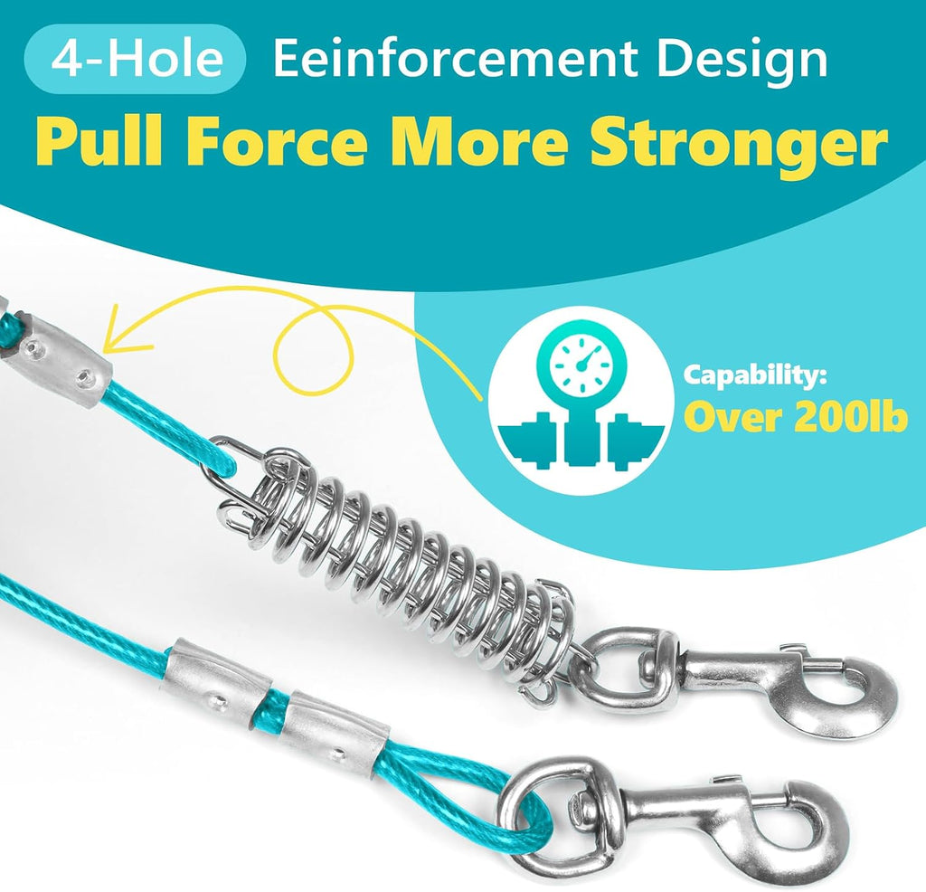Supet Shock-Absorbing Dog Tie Out Cable & Stake for Backyard, Camping, Traveling, for Dogs up to 250Lbs, Durable Dog Tether/Leash,16ft
