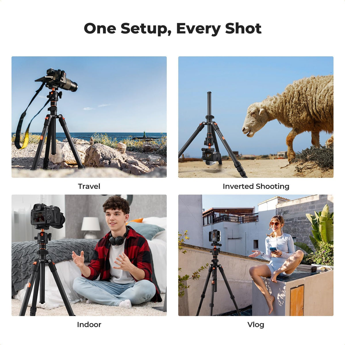 K&F CONCEPT 64" Carbon Fiber Camera Tripod with 1.4" Ball Head