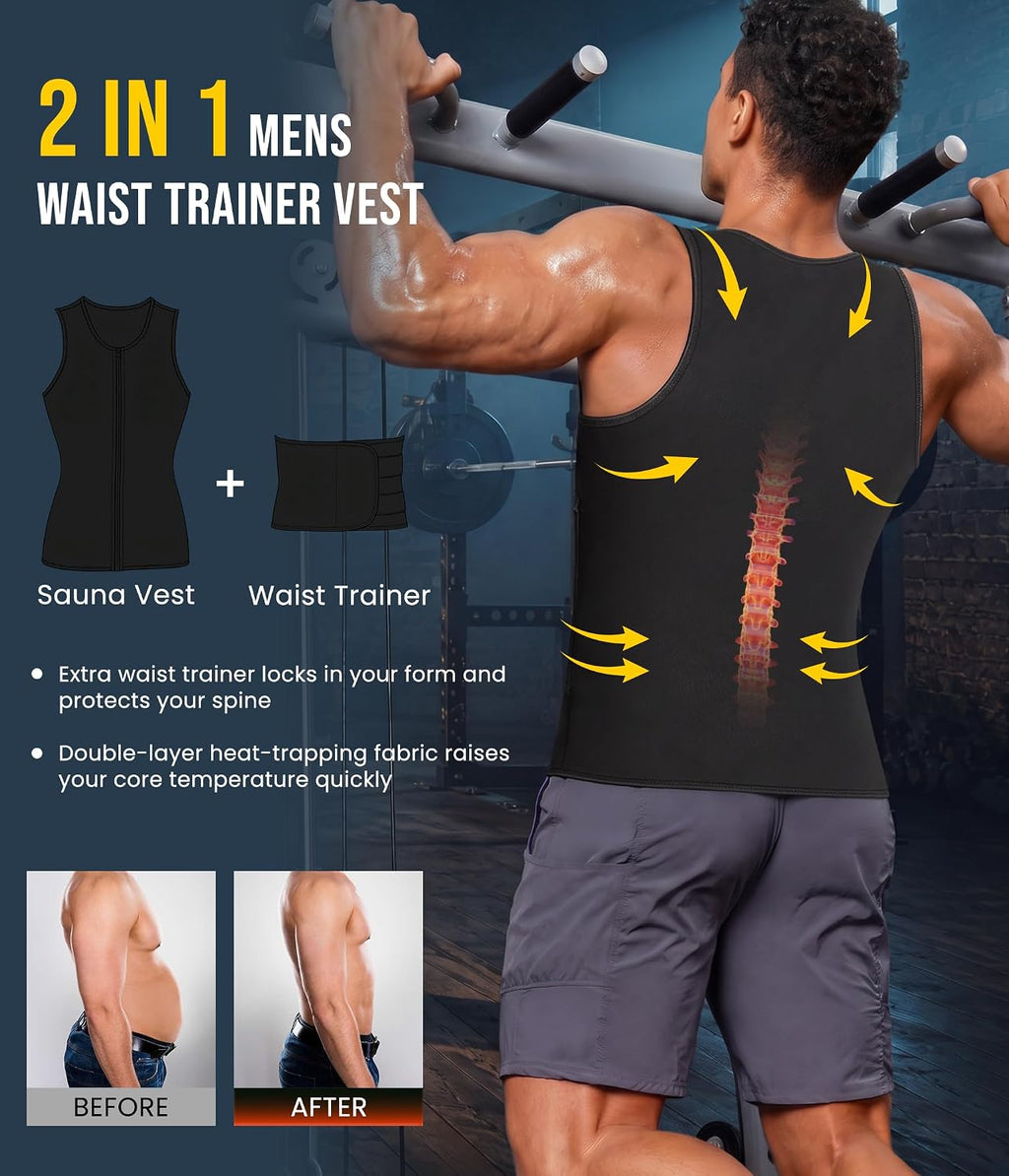 Junlan Waist Trainer Mens Sauna Suit Shirt Sweat Vest Weight Loss Gym Faja