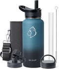 BUZIO 32 oz Water Bottle Insulated with Straw & 3 Lids (Cold for 48 Hrs)