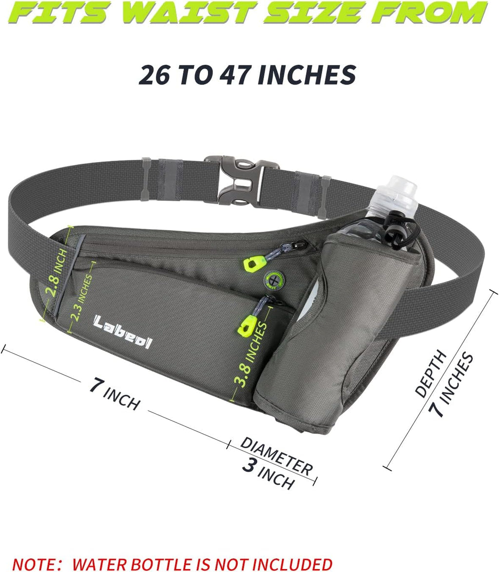 Running Belt, Waterproof Hydration Belt with Water Bottle Holder Hiking Walking Waist Pack Reflective Adjustable Fanny Pack Compatible for Phone Waistband Outdoor