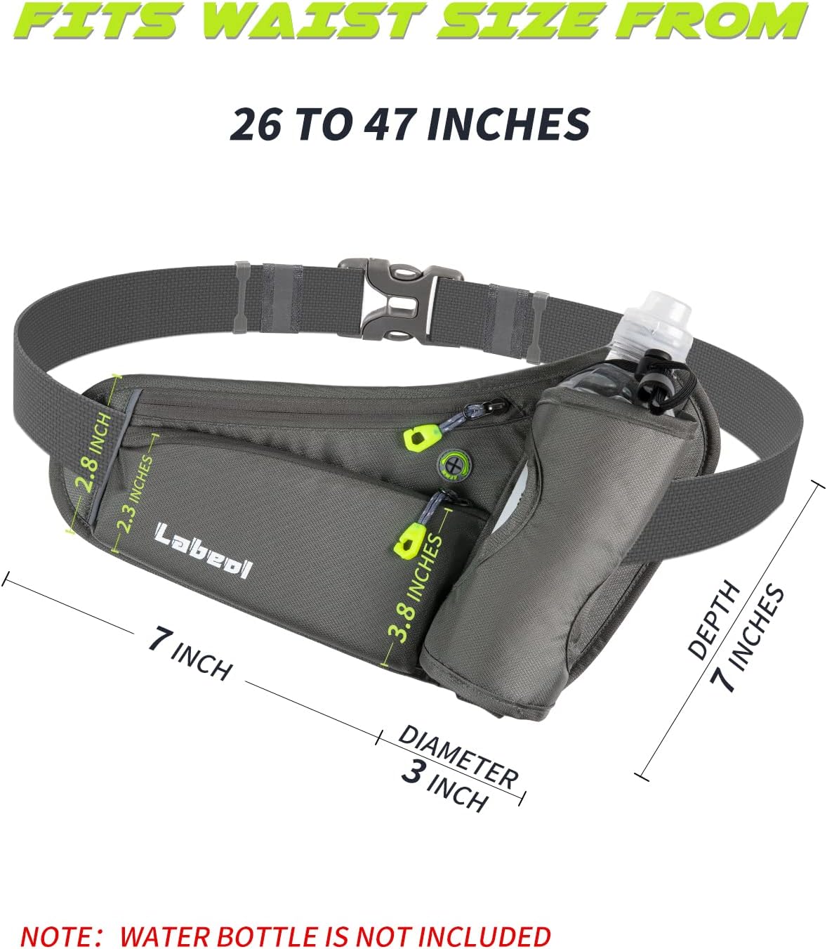 Running Belt, Waterproof Hydration Belt with Water Bottle Holder Hiking Walking Waist Pack Reflective Adjustable Fanny Pack Compatible for Phone Waistband Outdoor