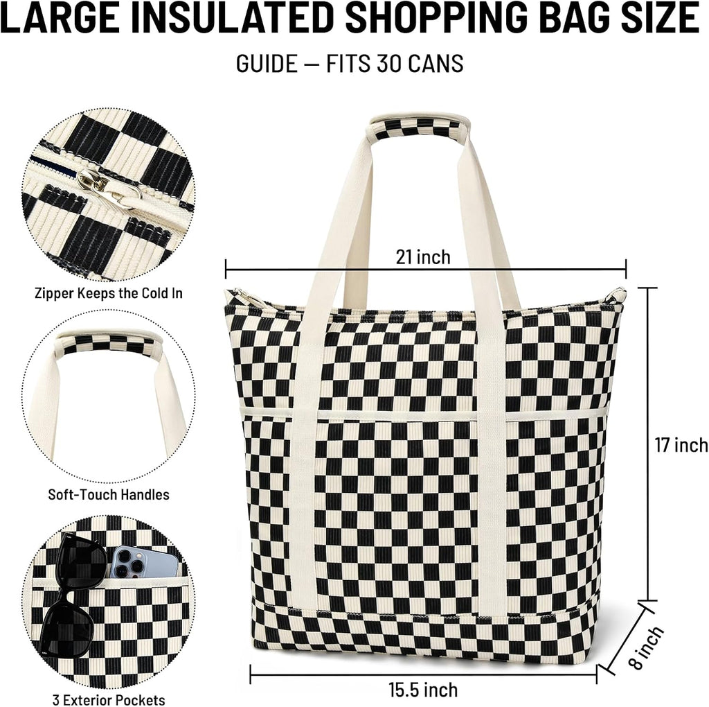Corduroy Insulated Cooler Tote Bag for Grocery Shopping, Beach