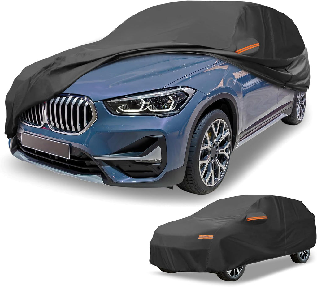 Universal Car Cover Waterproof All Weather 210D-PU, UV Sun Rain Protection, Fits for SUV Length Up to 181", with Left Side Zipper, Black