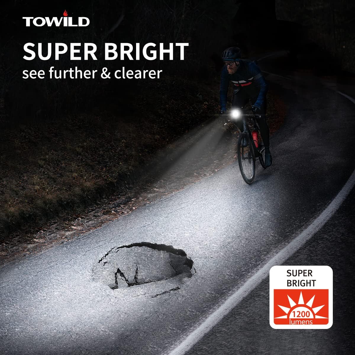 TOWILD CL1200 Bike Lights for Night Riding,Compatible with Garmin/GoPro Mount,1200 Lumen Bike Headlight,5000mAh Rechargeable Battery,Waterproof Bike Light for Commuter Cyclists