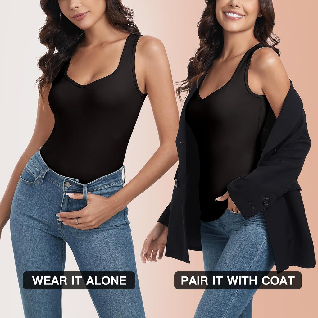 WOWENY Thermal Fleece Tank Top for Women V Neck Sleeveless Shirts Camisole Warm Base Layer Cami Vest Underwear Tops