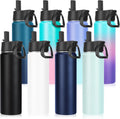Neihepal 22 oz Insulated Water Bottles Bulk, Stainless Steel Water Bottles Bulk with Leak Proof Straw Lid, Wide Mouth Double Walled Vacuum Keeps Cold and Hot (Eight Color,8 Pack)