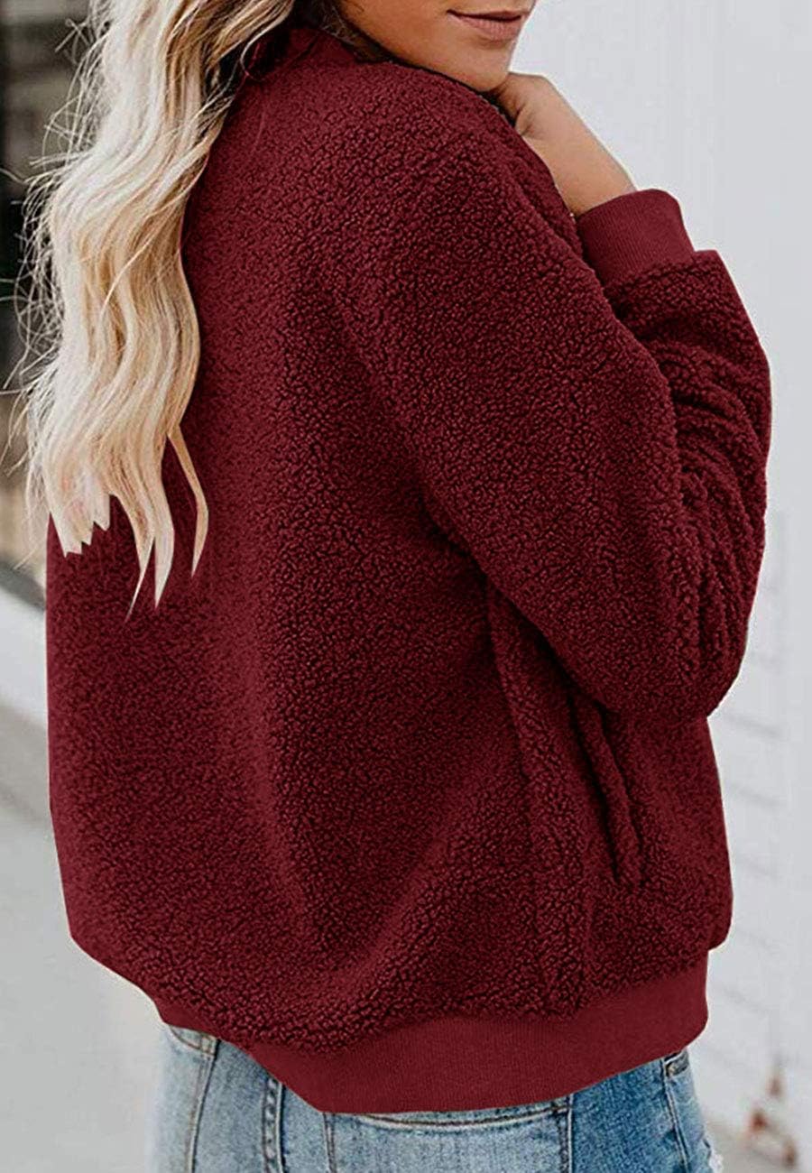 MIROL Women's Fall Fleece Bomber Jacket Trendy Sherpa Winter Coat Fuzzy Casual Long Sleeve Zip Up Loose Fit Jackets