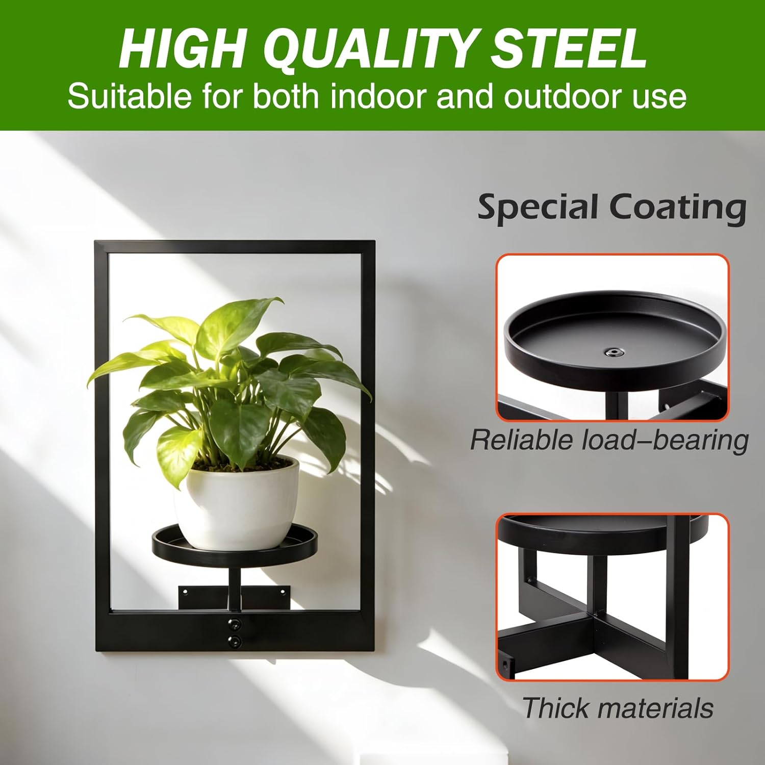 Picture Frame Wall Planters Set of 3, Modern Metal Hanging Shelves for Plants, Rustproof Wall Mount Flower Pot Holder for Indoor Outdoor, Decorative Plant Stand for Living Room Patio, Black