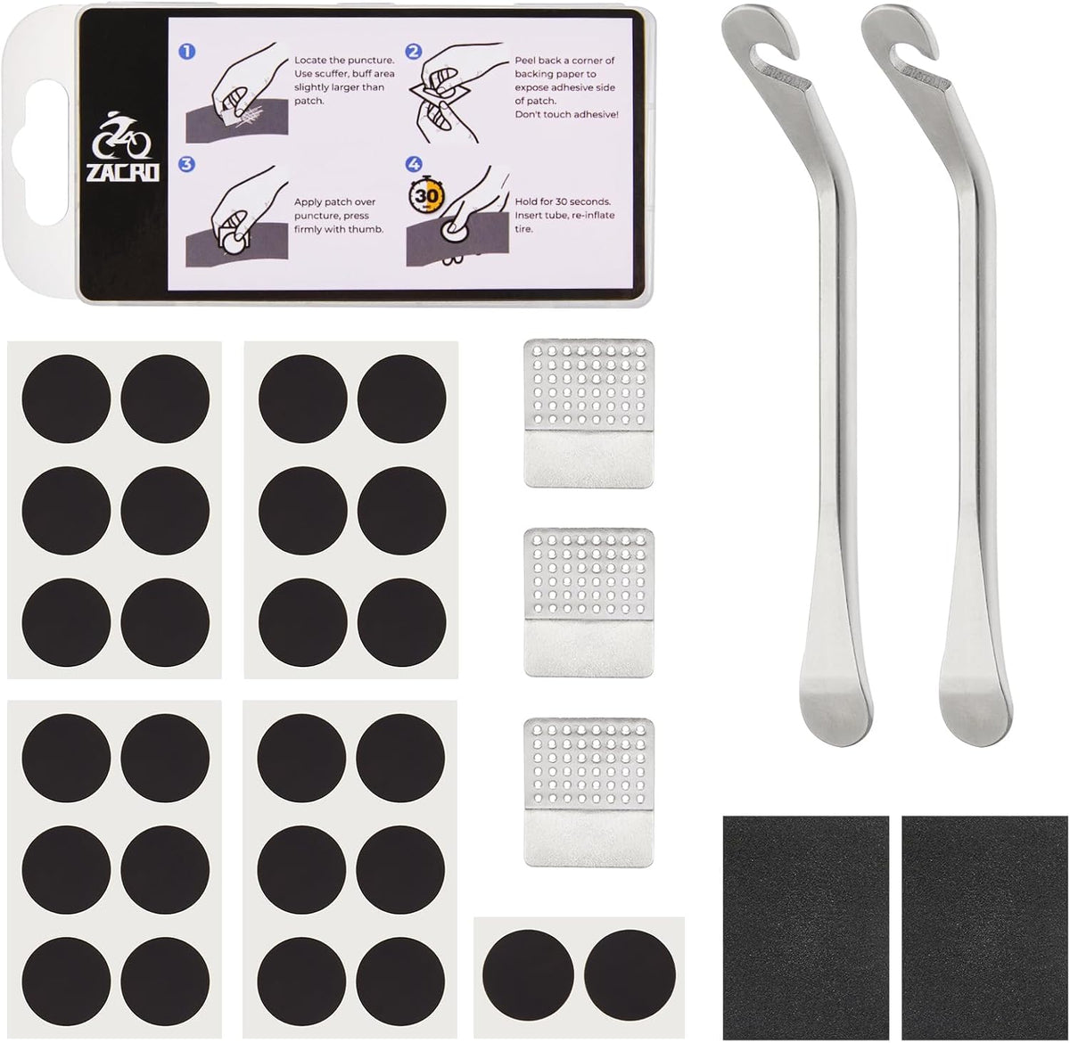Zacro Bike Tire Repair Kit 91 PCS Vulcanizing Glue Stainless Tire Levers