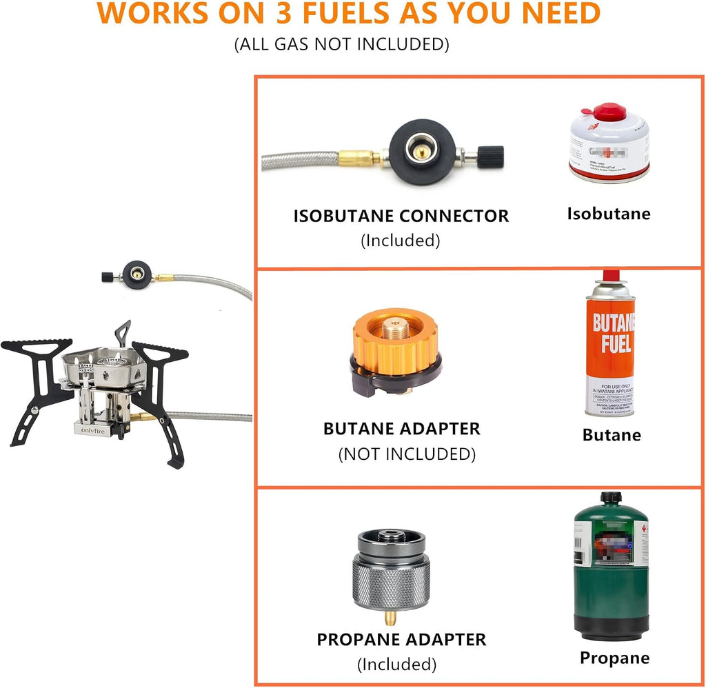 ONLYFIRE OUTDOOR LIVING Portable Camping Stove with 1LB Propane Gas Adapter