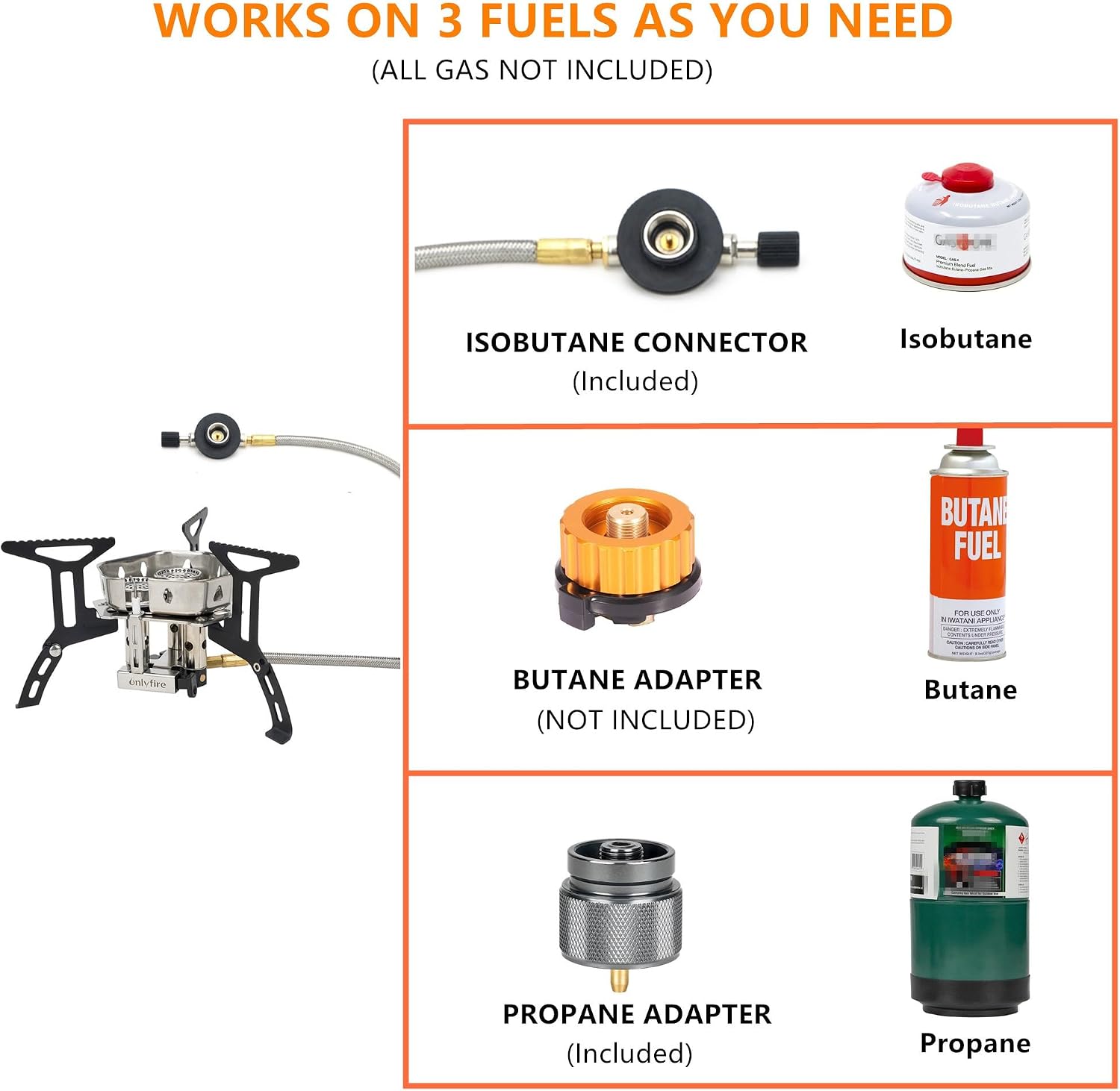 ONLYFIRE OUTDOOR LIVING Portable Camping Stove with 1LB Propane Gas Adapter