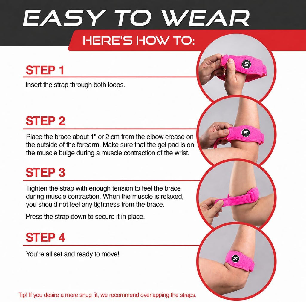Sleeve Stars Tennis Elbow Brace for Men & Women, Elbow Brace for Tendonitis, Tennis Elbow Strap, Golfers Elbow Brace, Elbow Support Wrap for Tennis Elbow Relief, Fits 9"-23" (Pair/Hot Pink)