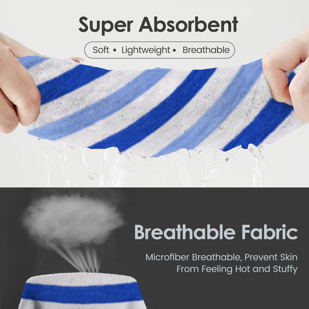JML Bath Towels Set, 2 Pack, 30" x 60", Cabana Stripe Blue