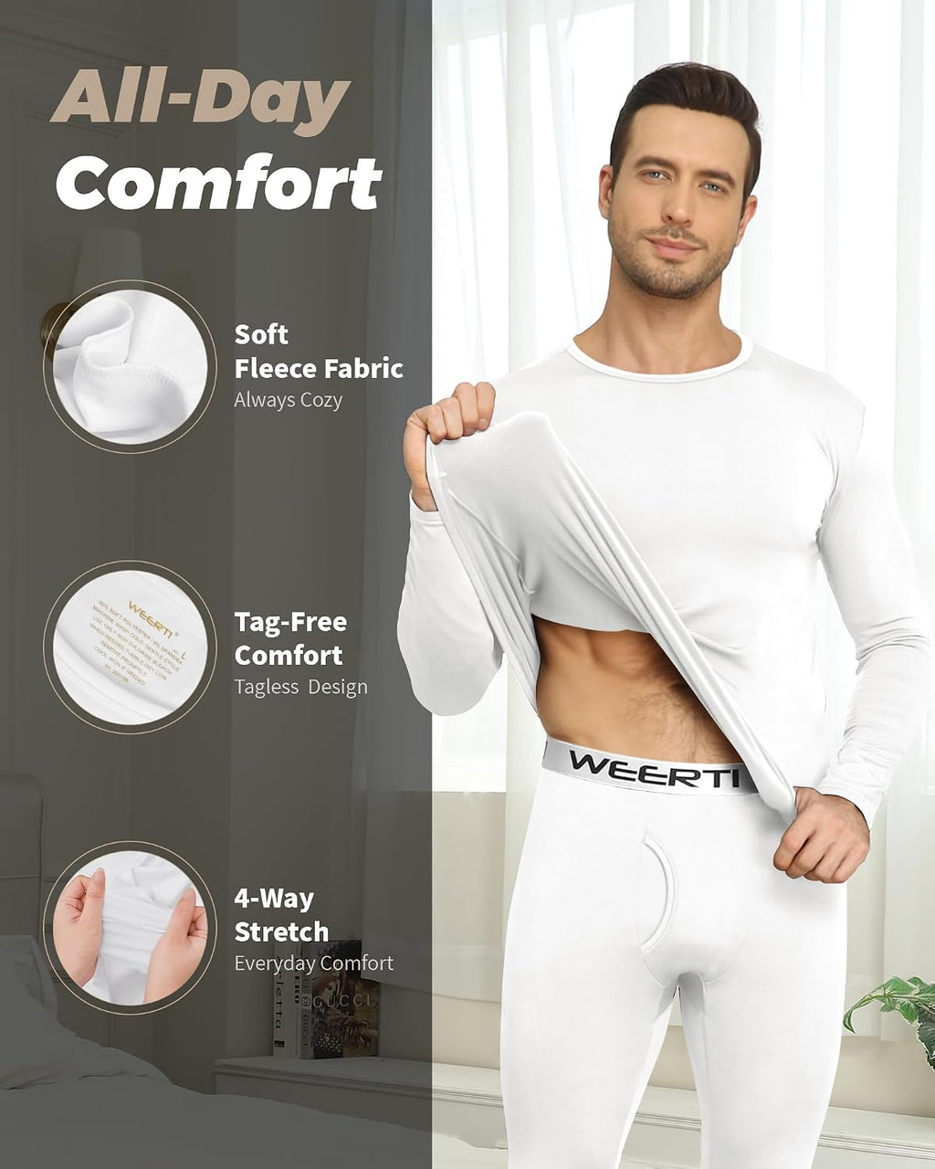 Thermal Underwear for Men Long Johns Set Fleece Lined Winter Cold Weather