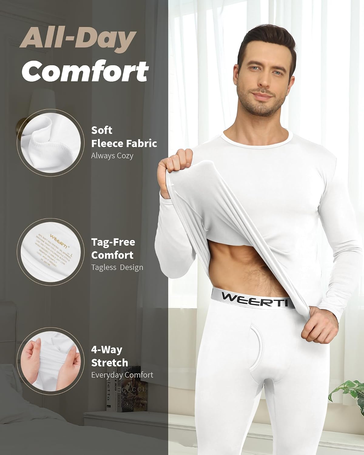 Thermal Underwear for Men Long Johns Set Fleece Lined Winter Cold Weather