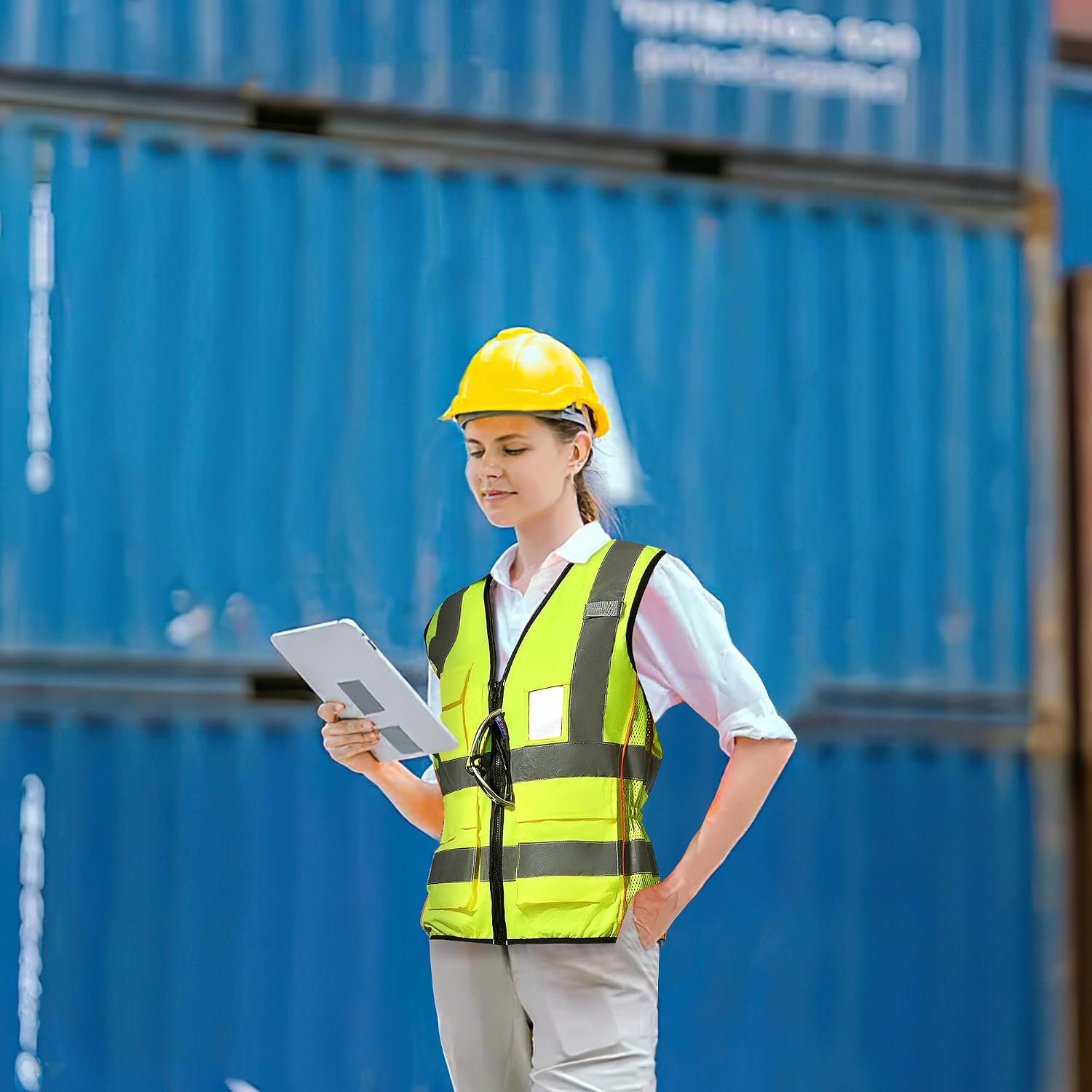 A-SAFETY High Vis Safety Vest for Women - Reflective Strips, Multi-Pockets, Zipper Closure