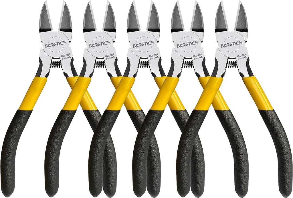 BOOSDEN Wire Cutter 5 inch Cutting Pliers Diagonal Cutter Snipper 5 Pack