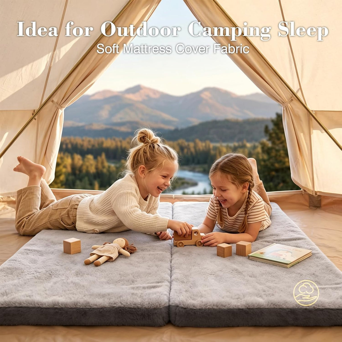 Thick Foam Camping Sleeping Pad, Soft Sleeping Mat, Double Side Fluff Camping Cot Pads for Adult, Non-Slip Roll up Camping Cot Mattress Topper for Camp Cot/Rv Bunk/Narrow Twin Beds, Pad Only