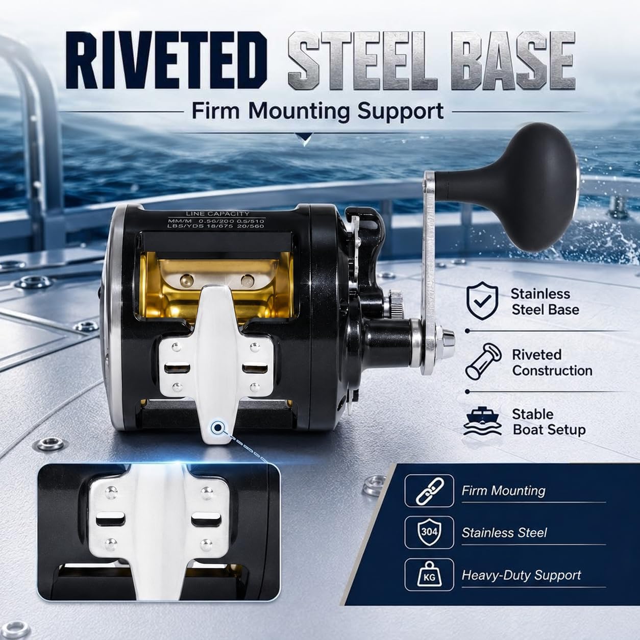 Sea Fishing Reel 44-66 LB Max Drag Saltwater Round Conventional Trolling Reel Aluminum CNC 2.8:1/4.4:1 Gear Ratio 5+1/7+1 Bearings for Tuna Salmon Marlin