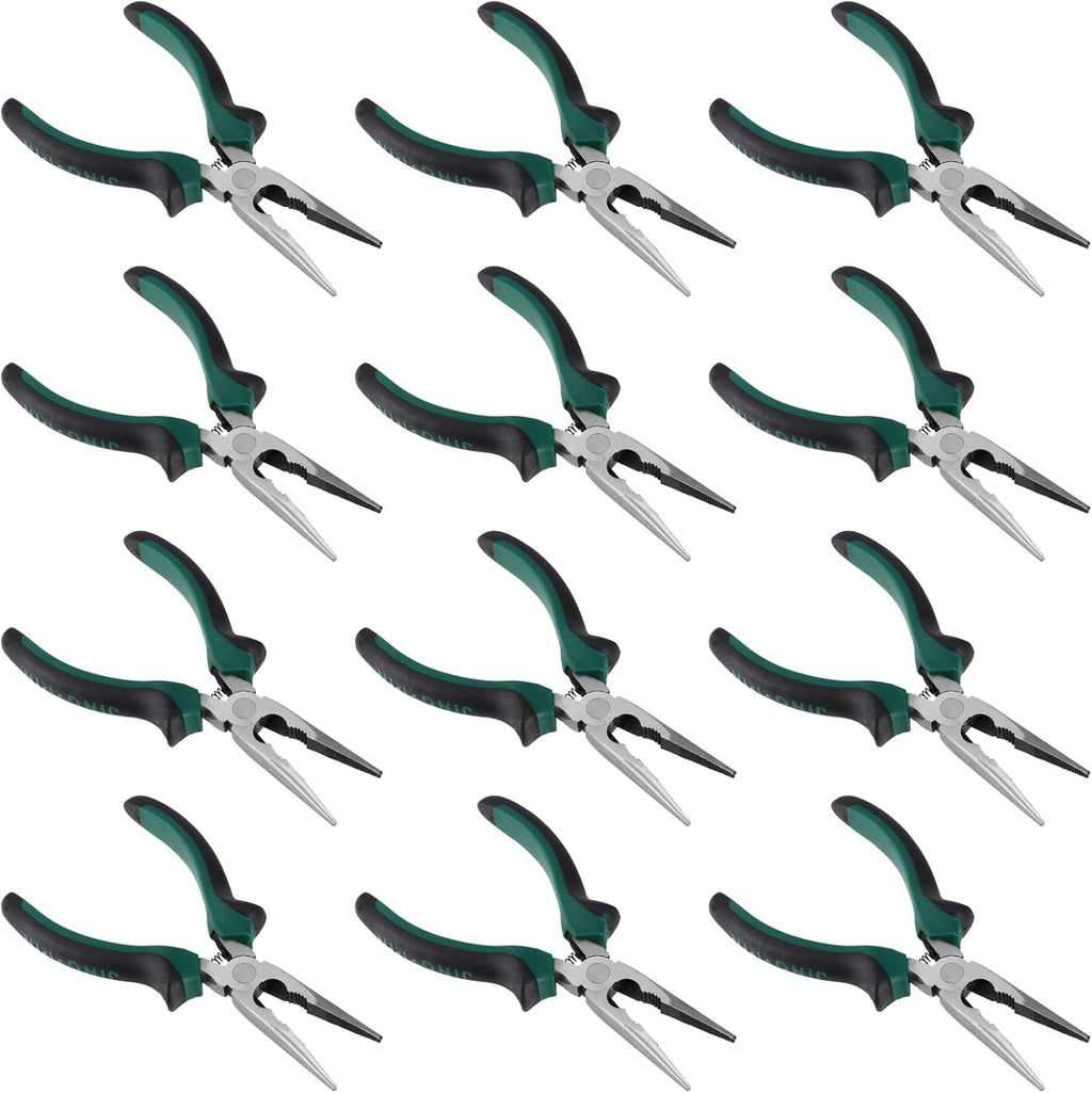 HOIGON 12 Pack 6 Inch Needle Nose Pliers, Spring Loaded Needle Nose Pliers with Wire Cutter and Strippers, Side Cutting Long Nose Pliers for Cutter and Bending Wire, Jewelry Making