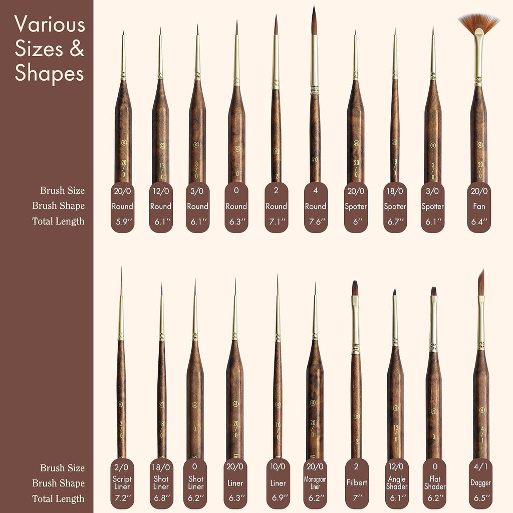 Artify Extreme Detail Paint Brushes Professional, 20pcs Ultra-Fine & Multipe Specialty Brushes for Miniature, Illustration & Craft Painting, Precision Paint Brush Set with High-End Handbag
