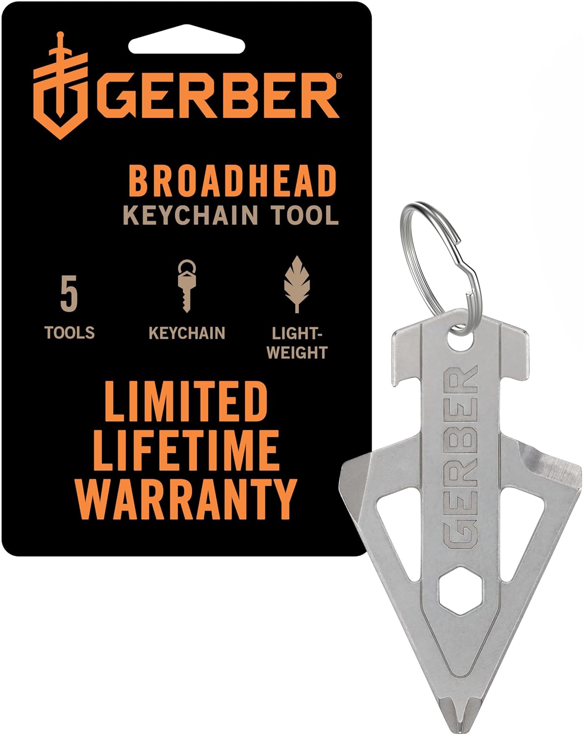 Gerber Broadhead EDC Keychain Multitool, Pocket Clip, Bottle Opener, Silver