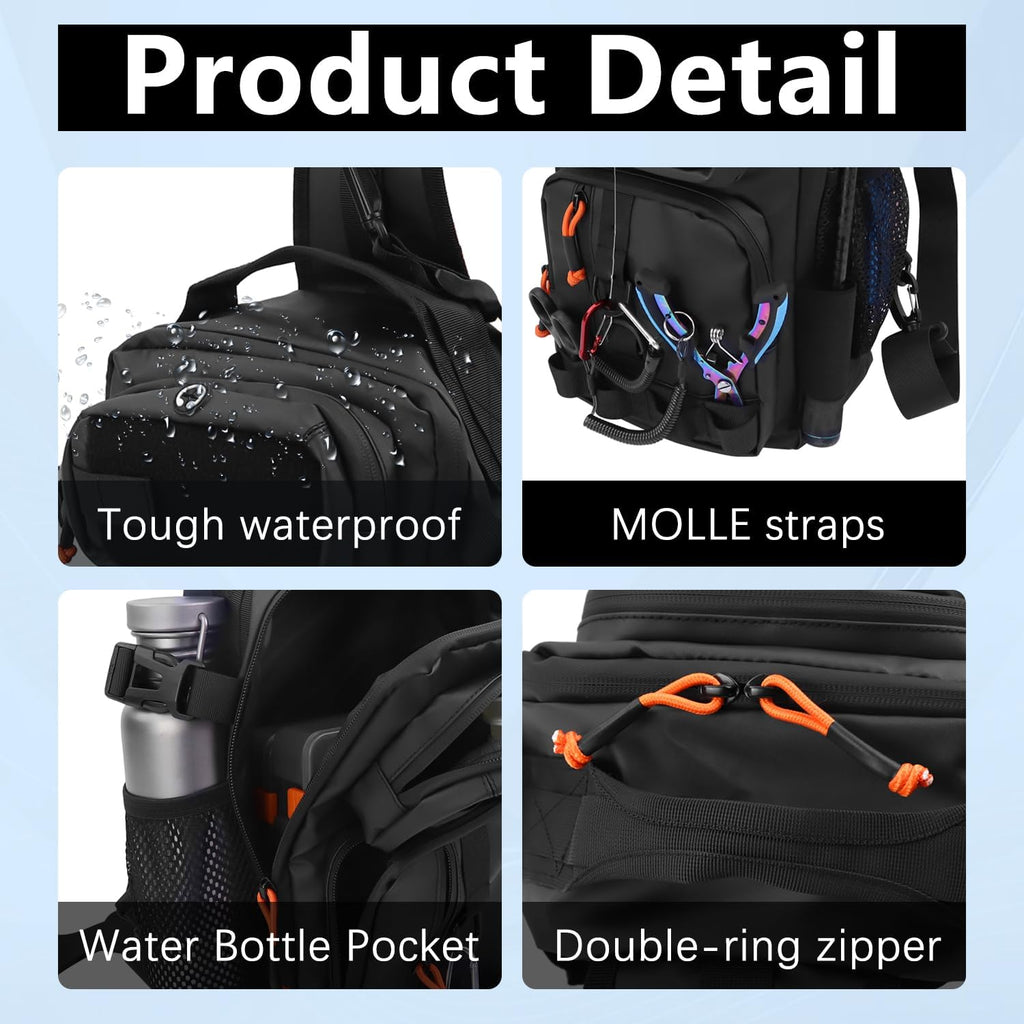Fishing Backpack Tackle Storage Bag with 2 Tackle Boxes(Black)