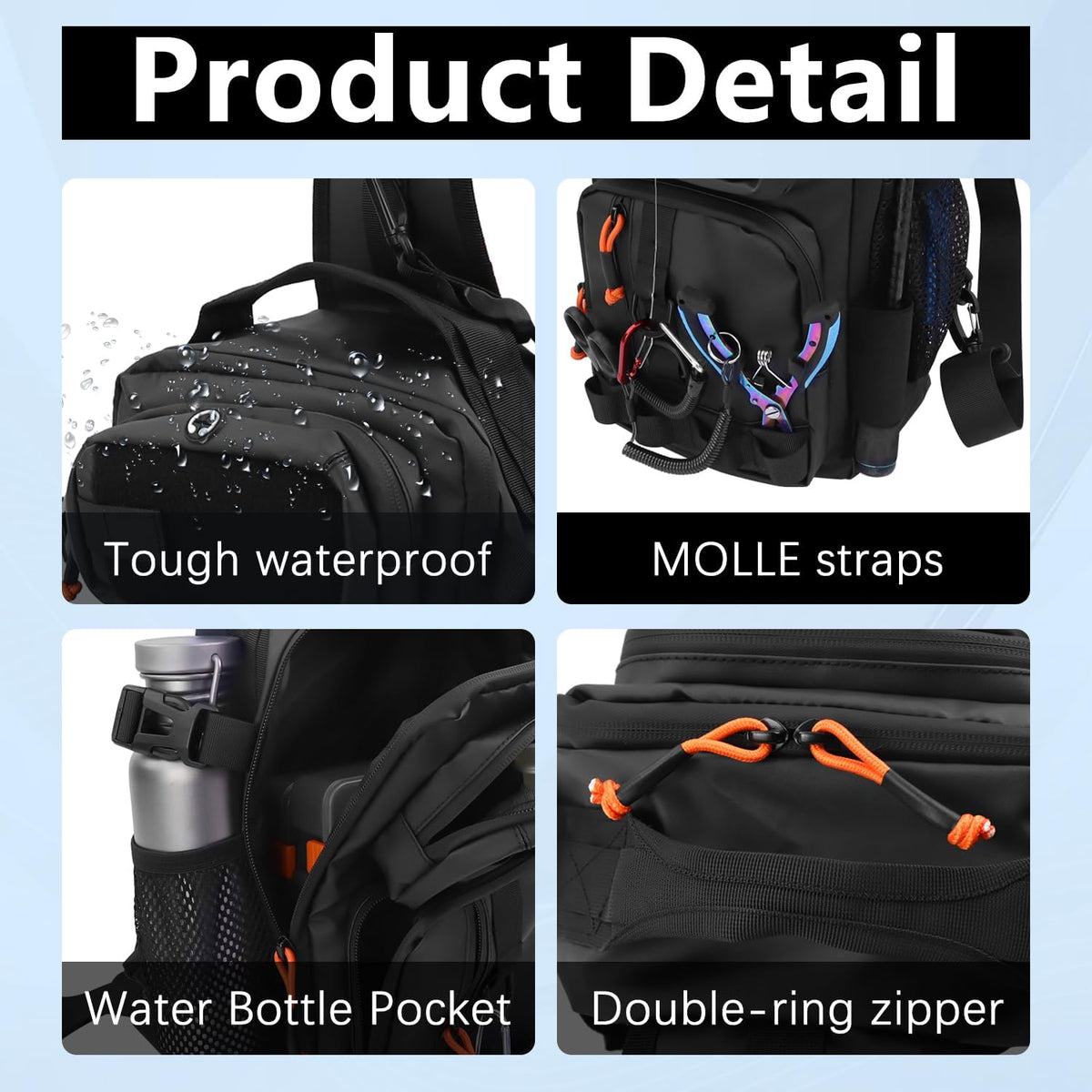 Fishing Backpack Tackle Storage Bag with 2 Tackle Boxes(Black)