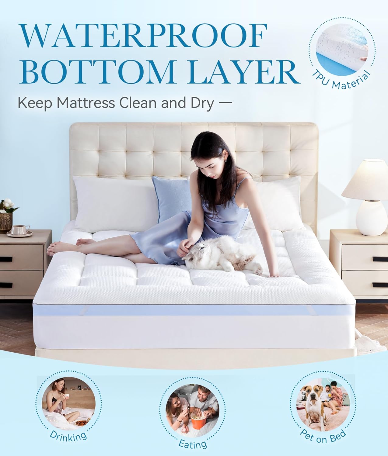 BDEUS Waterproof Dual Layer 3 Inch Memory Foam Mattress Topper Twin Size, 2 Inch Gel Memory Foam Plus 500 GSM Down Alternative Quilted Pillow Top Mattress Pad Cover for Kids, Pets