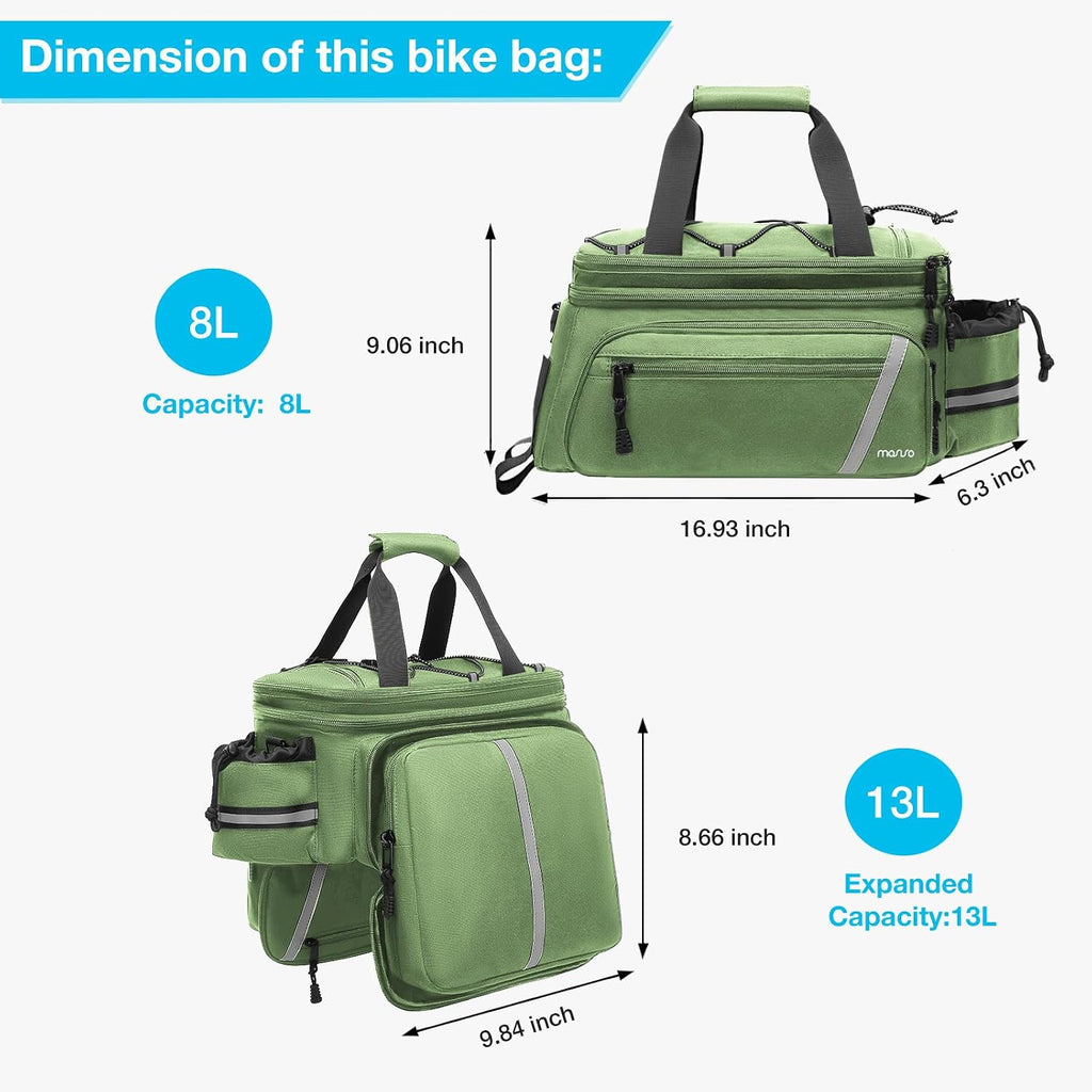 MOSISO Bike Rack Bag with Rain Cover, Bike Trunk Cooler Handag,Wllow Green