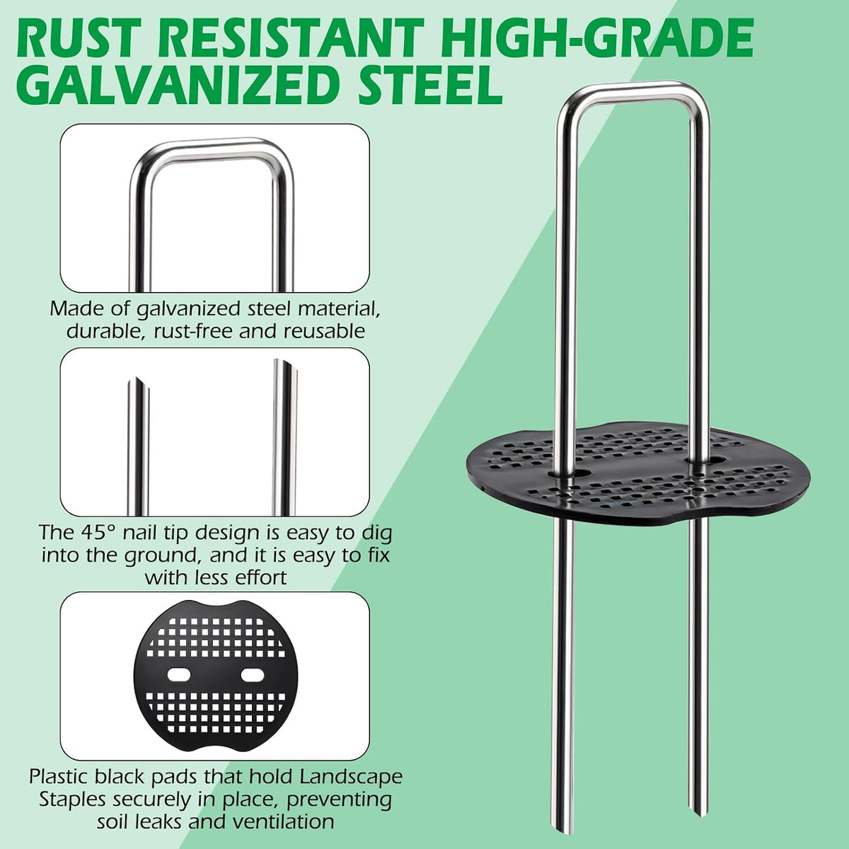 200 Pack Landscape Staples and 200 Pack Gaskets, 11 Gauge 6in Galvanized Steel Garden Staples with Black Pad for Landscape Fabric Supplies for Weed Barrier Fabric