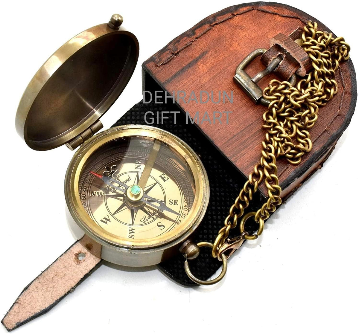 “Not All Those Who Wander are Lost” Engraved Vintage Pocket Compass, Antique Brass Nautical Compass with Leather Case, Travel Gift for Men & Women, Hiking Camping Navigation Tool, Graduation Gift