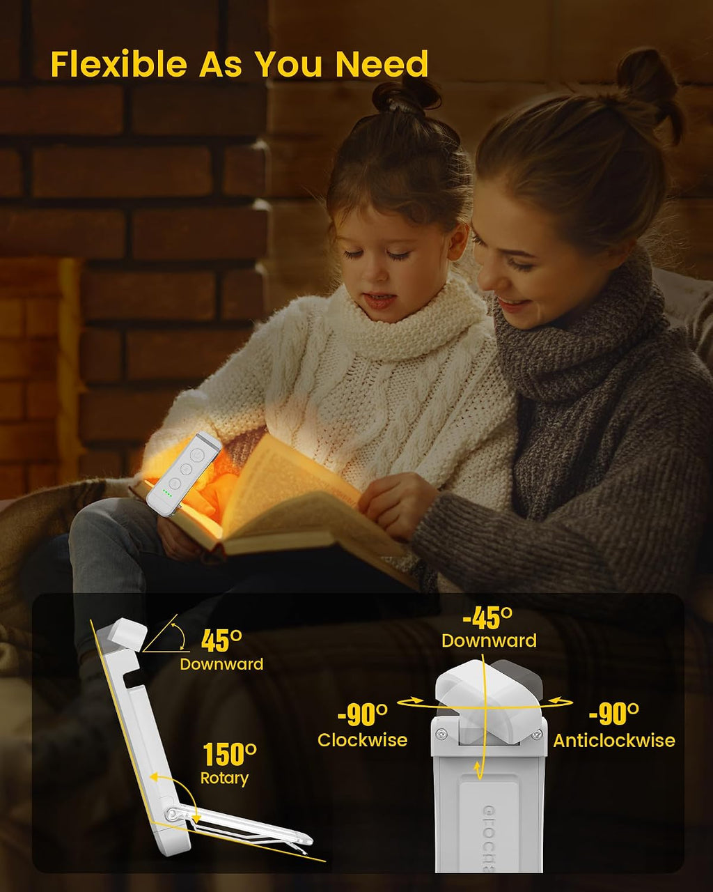 Glocusent USB Rechargeable Book Light, Portable Clip-on LED Reading Light