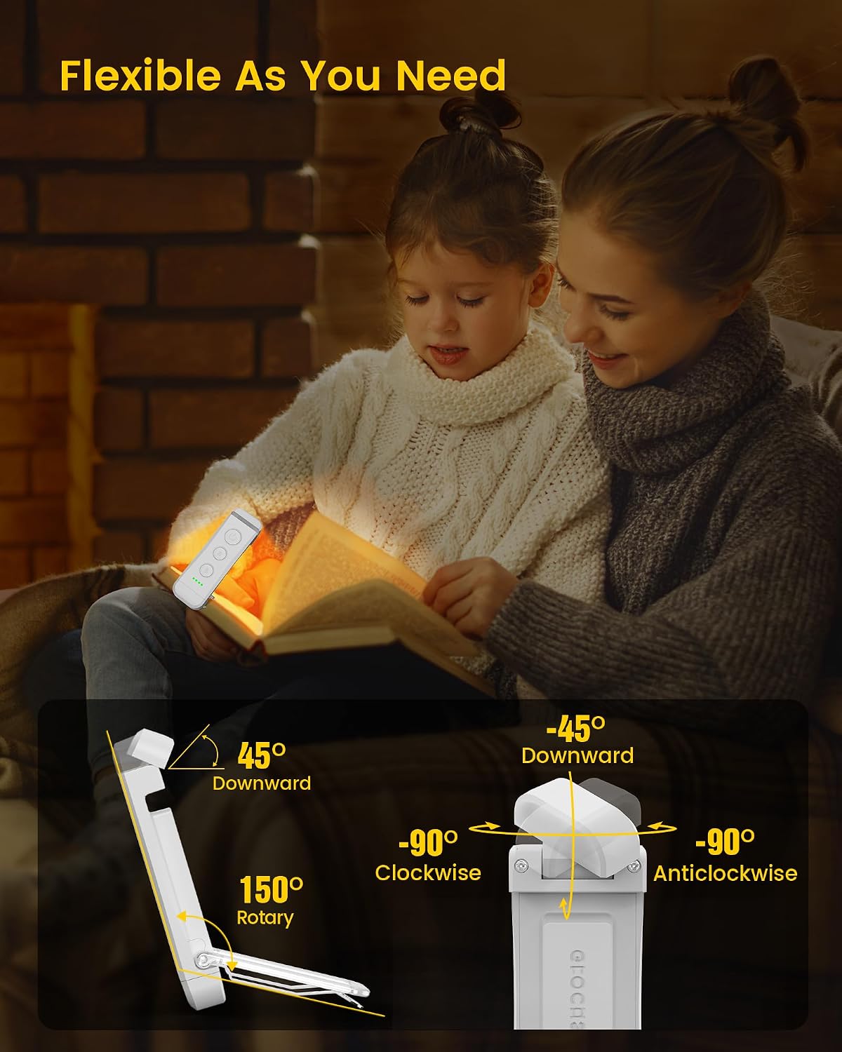 Glocusent USB Rechargeable Book Light, Portable Clip-on LED Reading Light