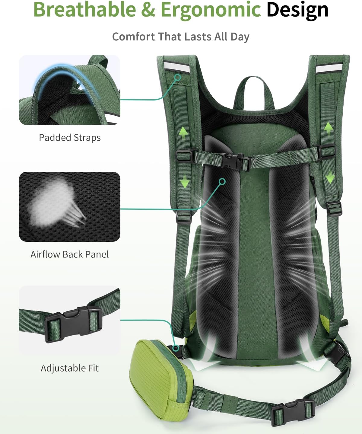 ECOHUB 20L Lightweight Hydration Backpack with 2L Water Bladder&Waist Pack