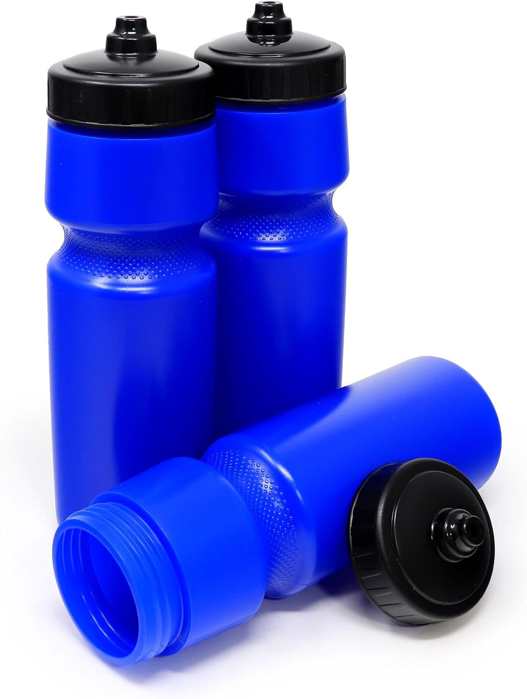 Rolling Sands USA Made 24 oz Sports Squeeze Water Bottles, 3 Pack, BPA-Free, Easy Drink One Way Flow Valve, Fits Most Bike Cages, Dishwasher Safe, Durable, Reusable and Lightweight, Blue