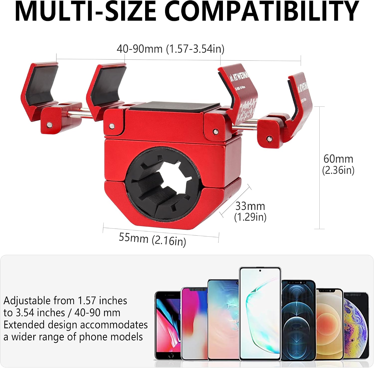 Bike Handlebar Mounts for 4.5-7.5 Phones (Red)
