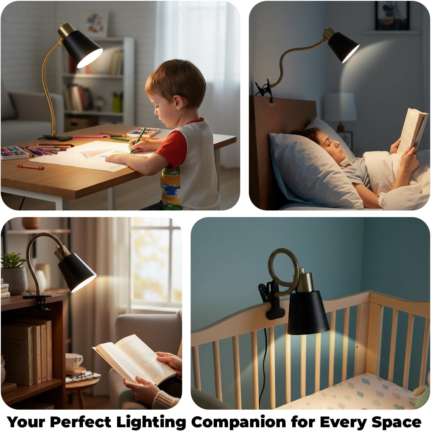 LALISU Desk lamp Eye-Caring Table Lamps 360°Rotation Gooseneck Clip on Lamp