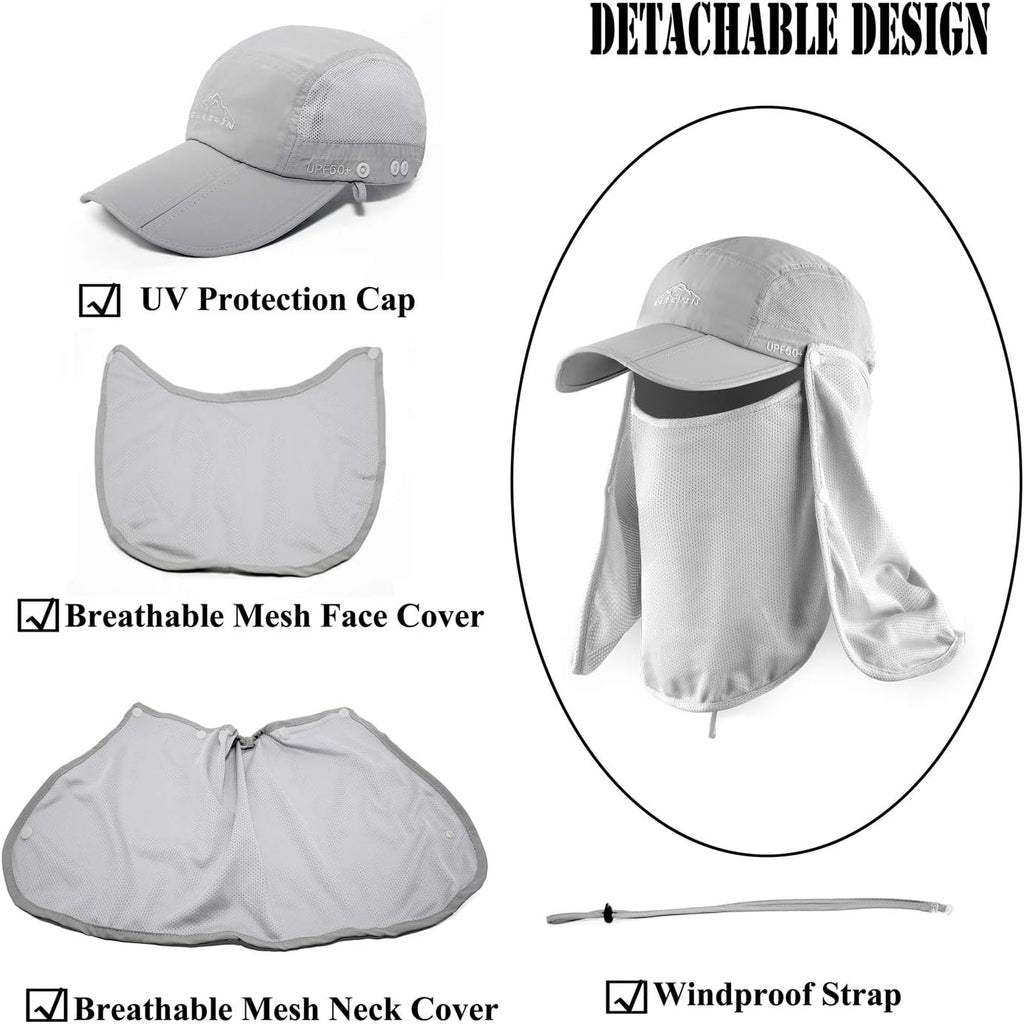 Outdoor Sun Hat for Men Women UPF 50+ Fishing UV Hat with Neck Flap Face Cover for Sun Protection