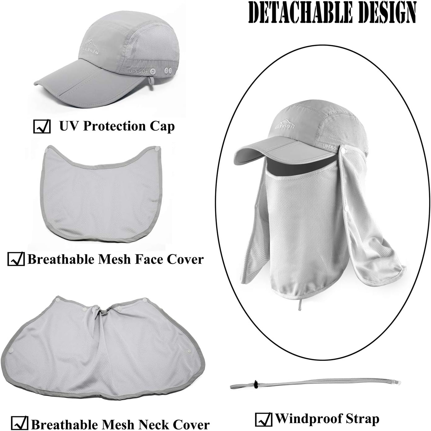 Outdoor Sun Hat for Men Women UPF 50+ Fishing UV Hat with Neck Flap Face Cover for Sun Protection