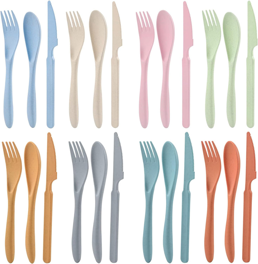 Zoyiancy 8 Sets Wheat Straw Cutlery Set, Reusable Flatware Utensils Set