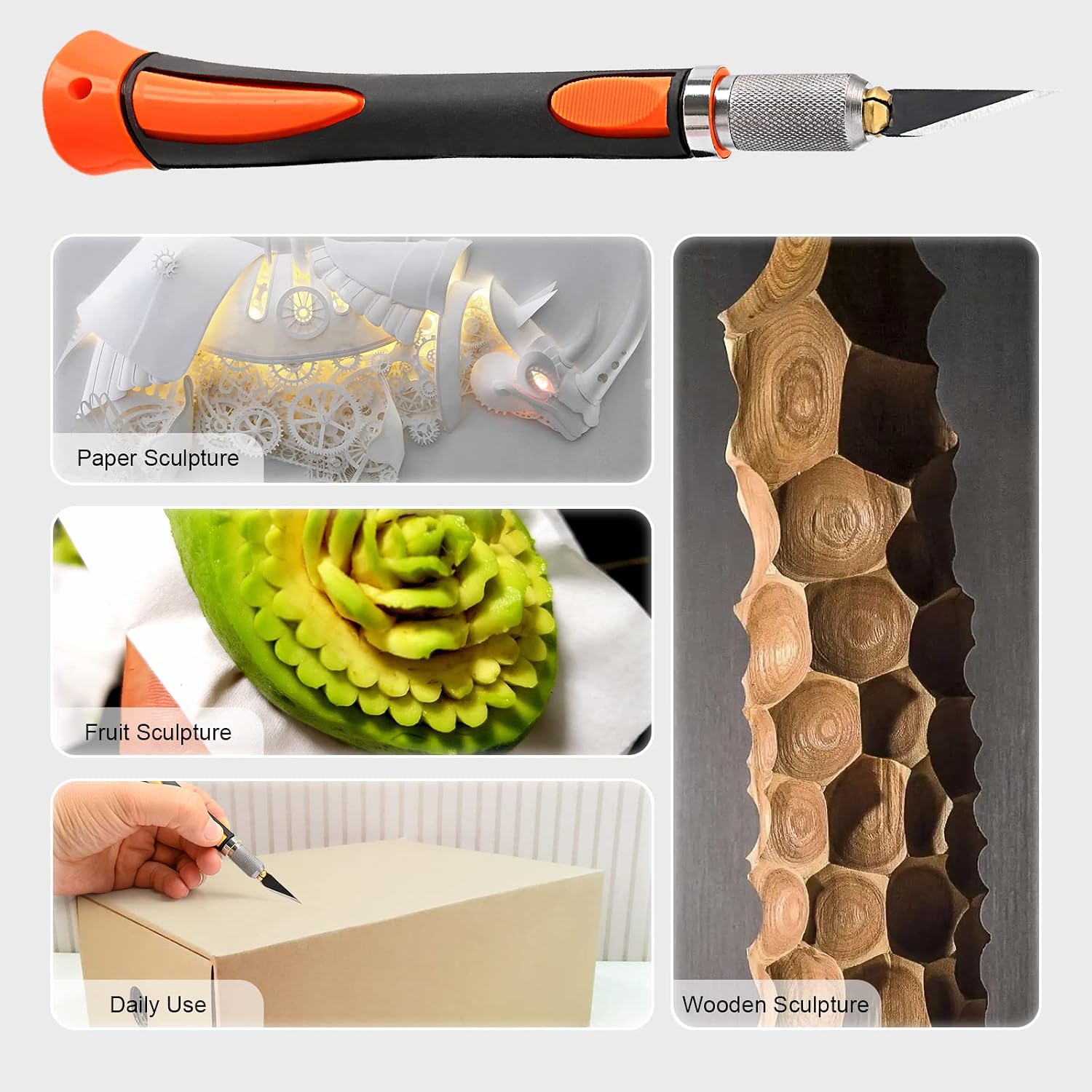 FOSHIO 2 Pack Precision Craft Knife Set with 20 Pieces Replacement Blades, Ergonomic Non-Slip Handle Hobby Knife with Protective Cover for Art, Craft Scrapbooking, Stencil (Orange)