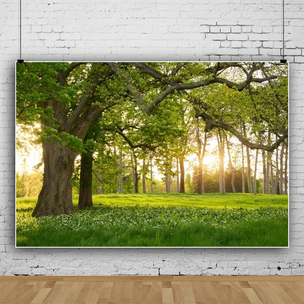 Leowefowa 5x3ft Spring Backdrop Rural Forest Trees Backdrops for Photography Blooming Flowers Green Grassland Nature Vinyl Photo Background Kids Adults Outdoor Travel Portraits Studio Props