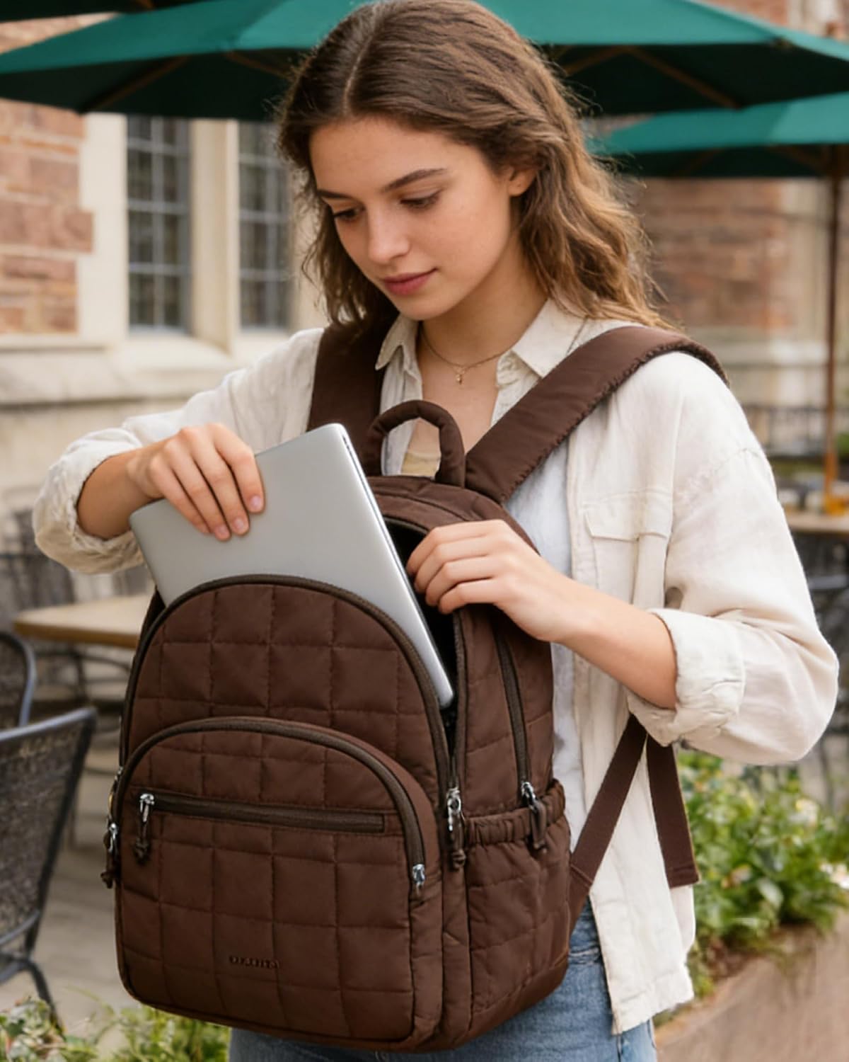 BAGSMART Travel Backpack for Women, College Laptop Backpack, Chocolate