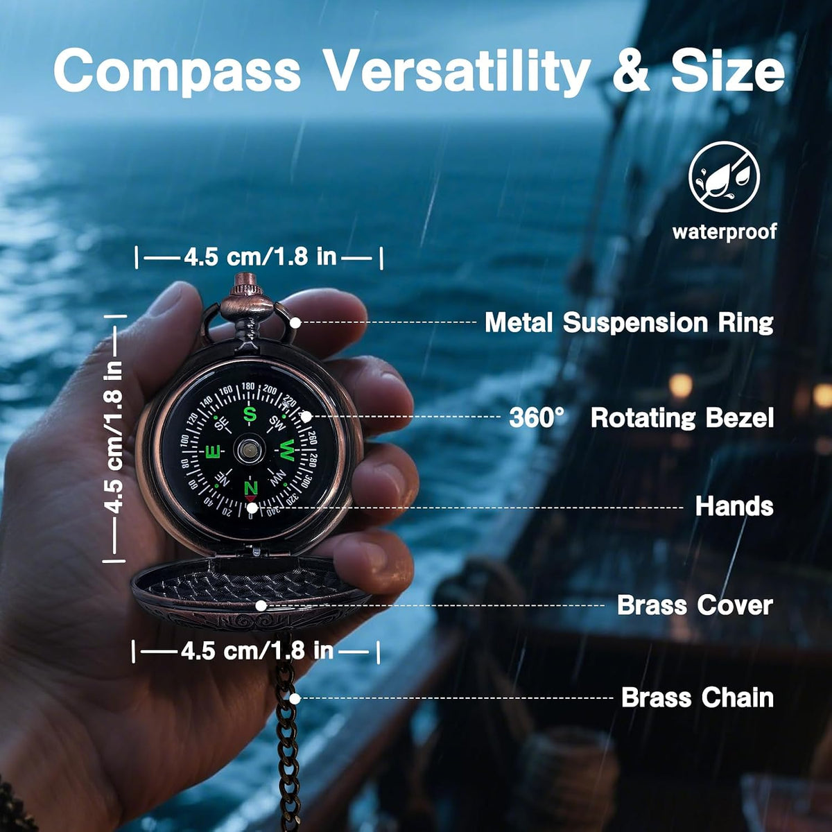 Retro Pirate Telescope 25x30 Spyglass Portable Collapsible Handheld Telescope Zoom Vintage Monocular Classical Collection Compass for Camping Hunting Boating Gift
