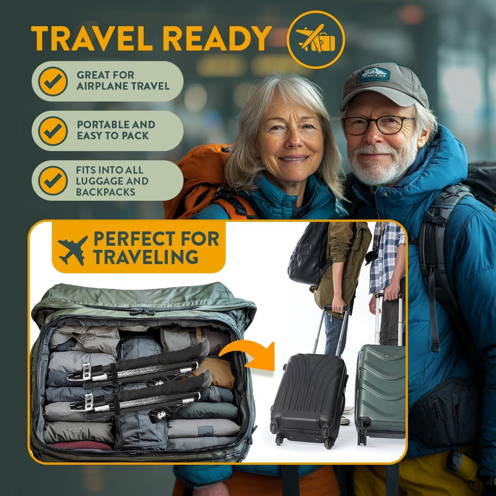 Premium Foldable Hiking Poles by USA Brand - Adjustable, Lightweight Trekking Poles Made of Aircraft Aluminum, Metal Locks Cork EVA Grips