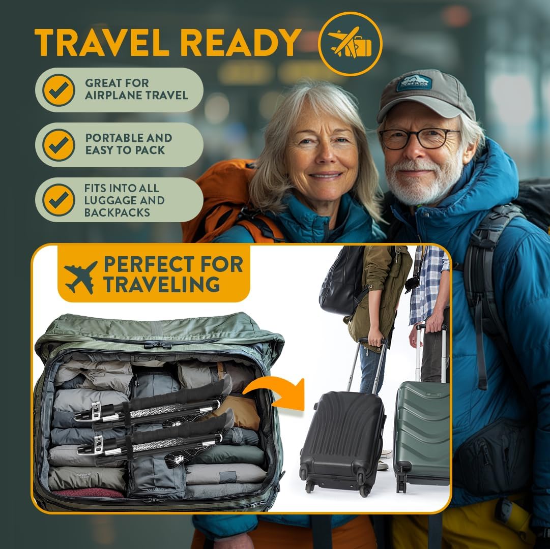 Premium Foldable Hiking Poles by USA Brand - Adjustable, Lightweight Trekking Poles Made of Aircraft Aluminum, Metal Locks Cork EVA Grips