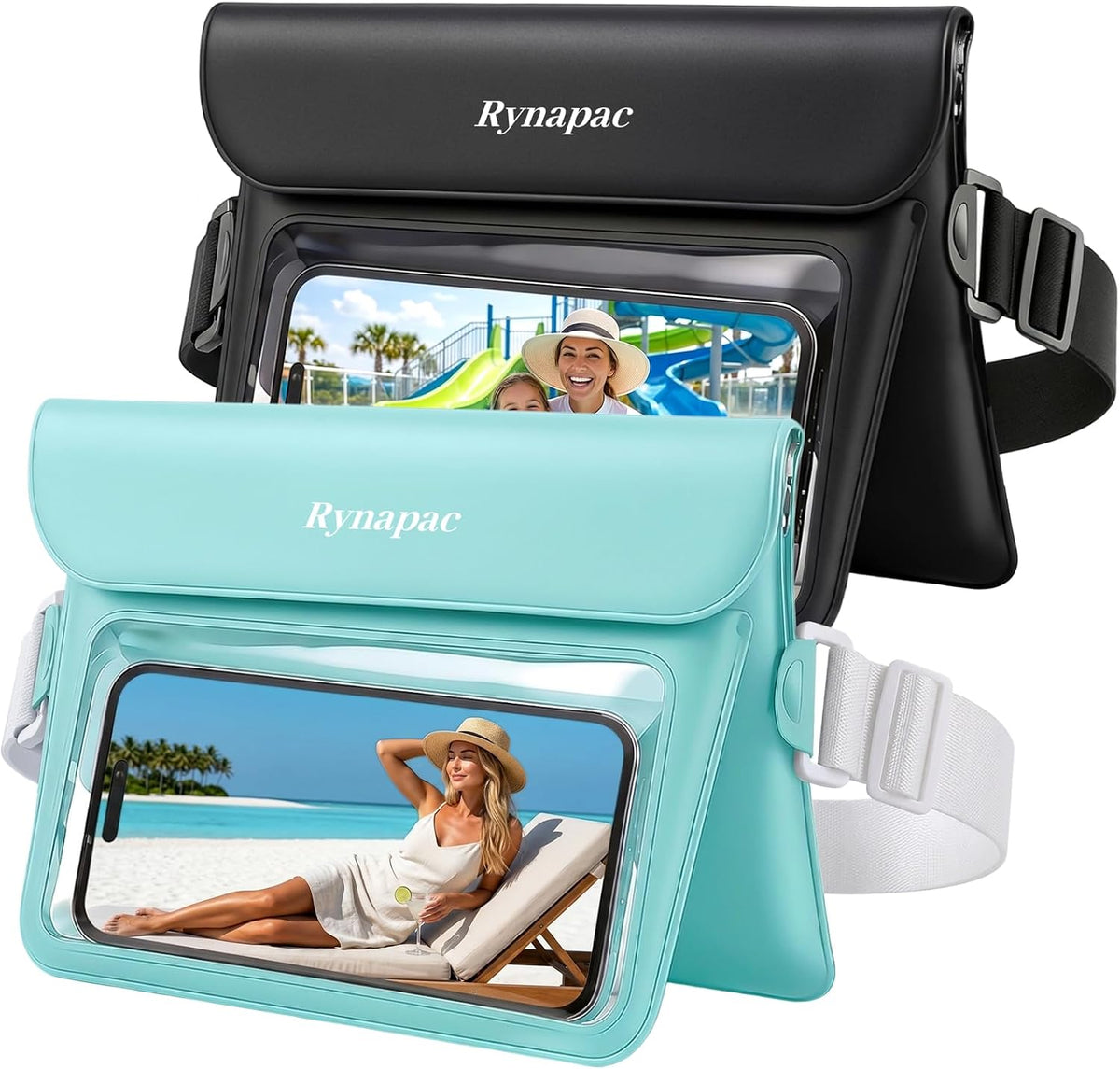 2 Pack Waterproof Fanny Pack, IPX8 Double Space Phone Pouch Dry Bag
